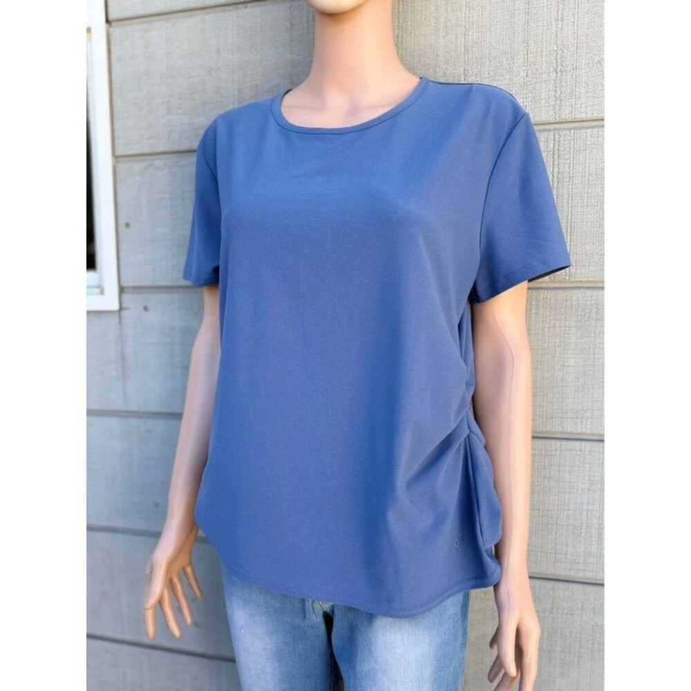 Women’s Calvin Klein Blue Side ruched Short Sleeve Top – XL